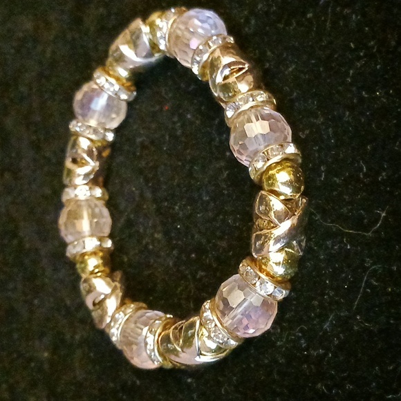 Vintage gold tone & pink crystal bracelet (handmade) - Picture 1 of 2